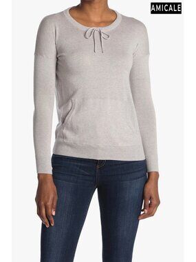 AMICALE NWT DROP SHOULDER CREW NECK COTTON/VISCOSE/CASHMERE GREY SWEATER. SIZE S